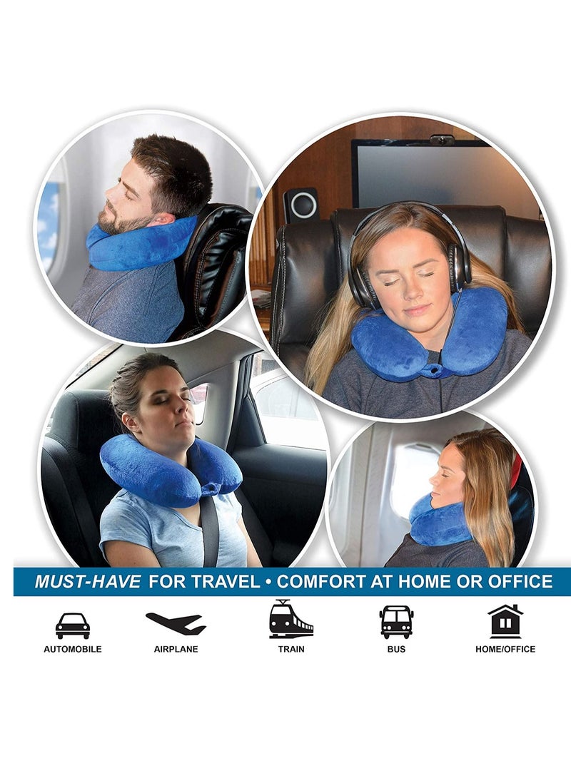 Travel Pillow (Blue) Sleep with NO Neck Pain, Super Soft Memory Foam Easy Washing with Removable Cover - Image 5