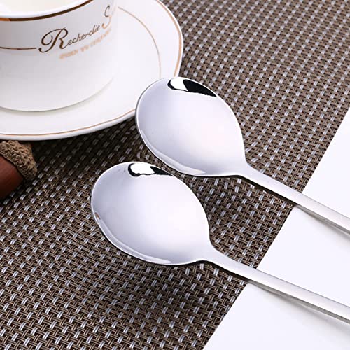 Leeonz 4Pcs Soup Spoons Stainless Steel Round Tablespoons, 8.26 Inch Long Handle Dinner Rice Korean Spoons Set for Home Kitchen Restaurant - Image 3