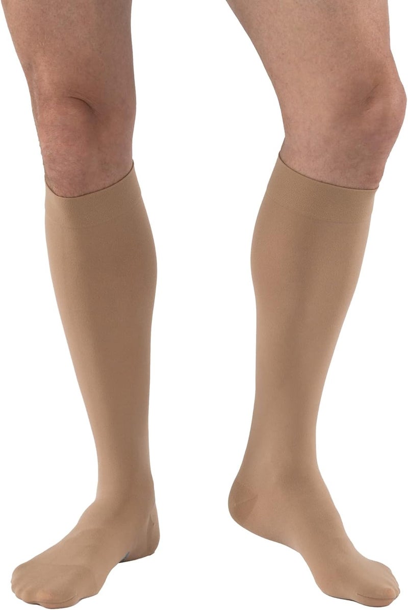 JOBST Relief Knee High Graduated Compression Socks, 30-40 mmHg - Comfortable Closed Toe Design in Beige for Large Full Calf - Image 1