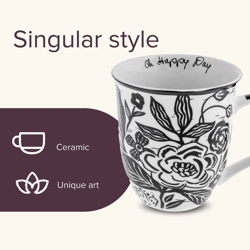 Karma Gifts 16 oz Black and White Boho Mug Floral - Cute Coffee and Tea Mug - Ceramic Coffee Mugs for Women and Men, 4.25" x 3.7" - Image 3