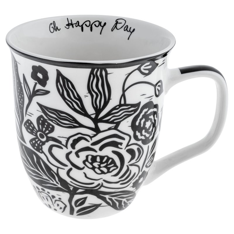 Karma Gifts 16 oz Black and White Boho Mug Floral - Cute Coffee and Tea Mug - Ceramic Coffee Mugs for Women and Men, 4.25" x 3.7" - Image 1