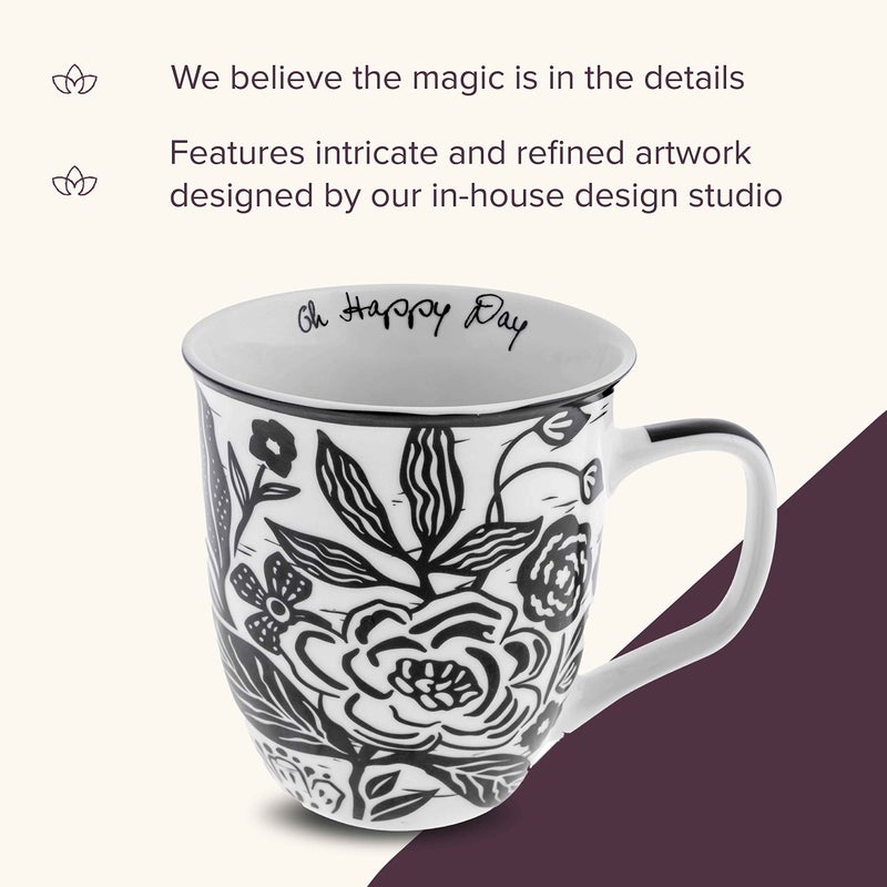 Karma Gifts 16 oz Black and White Boho Mug Floral - Cute Coffee and Tea Mug - Ceramic Coffee Mugs for Women and Men, 4.25" x 3.7" - Image 4