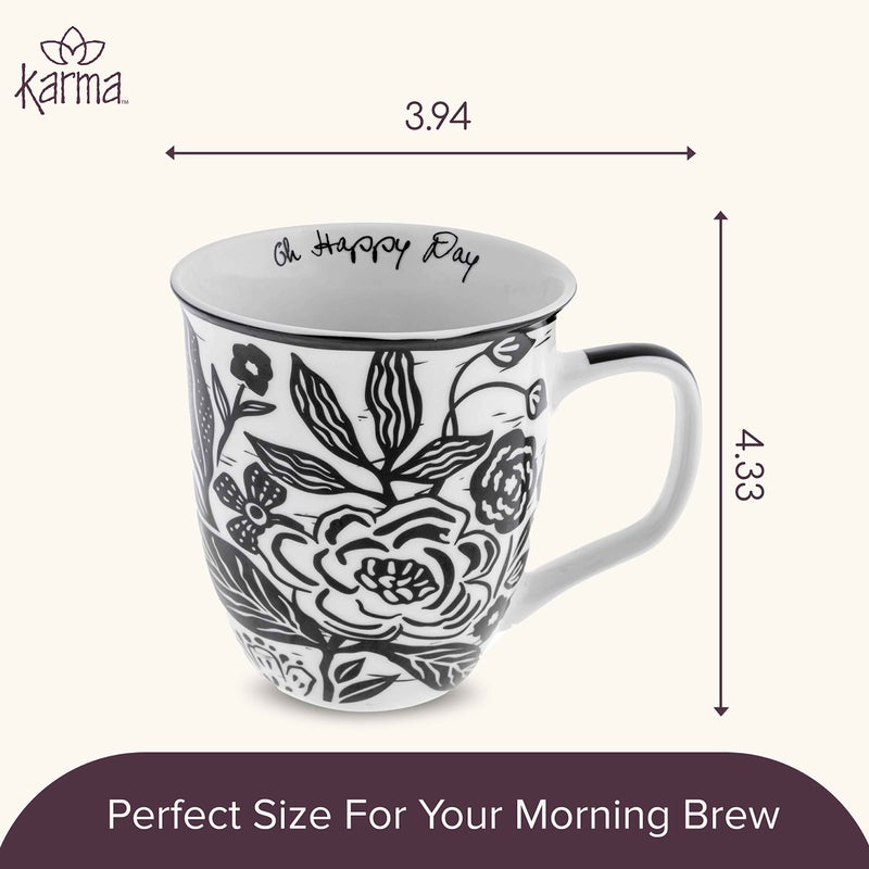 Karma Gifts 16 oz Black and White Boho Mug Floral - Cute Coffee and Tea Mug - Ceramic Coffee Mugs for Women and Men, 4.25" x 3.7" - Image 5