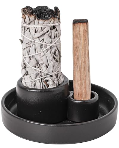 HOCUROAY Ceramic Palo Santo and Sage Holder, Incense Holder for Palo Santo Sticks, Sage Burner Dish Stand with Ash Catcher, Modern Minimalist (Black) - Image 1