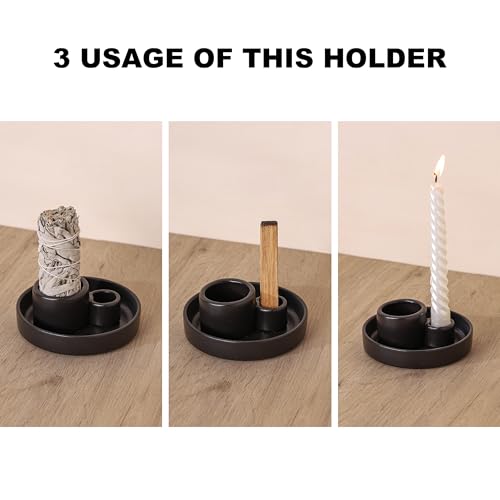 HOCUROAY Ceramic Palo Santo and Sage Holder, Incense Holder for Palo Santo Sticks, Sage Burner Dish Stand with Ash Catcher, Modern Minimalist (Black) - Image 3