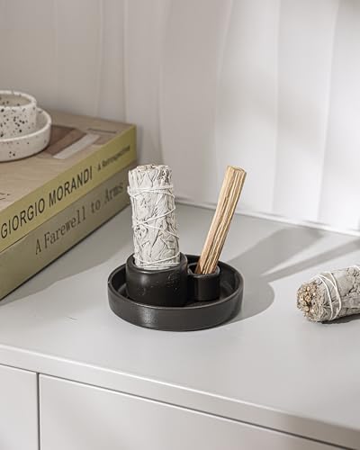 HOCUROAY Ceramic Palo Santo and Sage Holder, Incense Holder for Palo Santo Sticks, Sage Burner Dish Stand with Ash Catcher, Modern Minimalist (Black) - Image 4