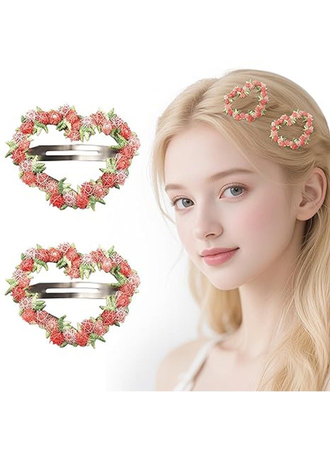 زهرة الشعر كليب السيدات الفتيات الوردي الأزهار الدانتيل الشعر كليب على شكل قلب مشبك شعر زهرة صغيرة كليب الشعر للشعر الكثيف والرقيق اكسسوارات الشعر الزهرية الحلوة للزينة اليومية للحفلات ، 2 قطعة - Image 1