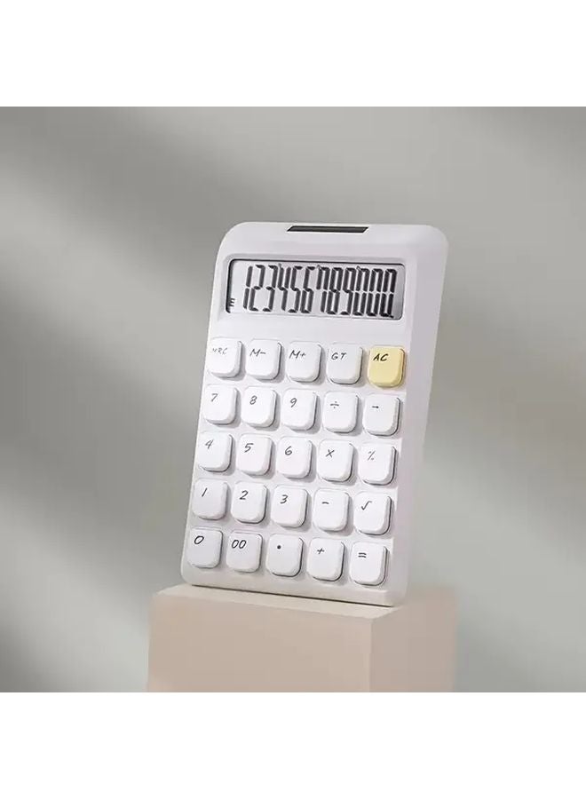 White Solar Powered 12 Digit Large Button Scientific Calculator Dual Power High Definition Display - Image 1