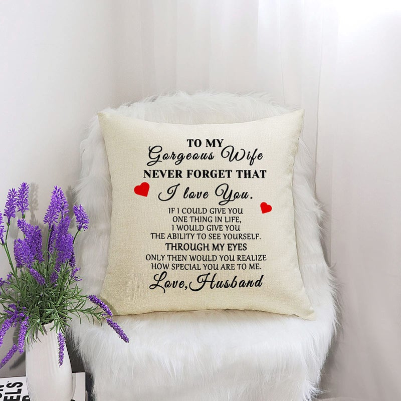 Mikela Christmas Best Wife Gift Decorative Pillow Cover I Love You Gift for Her Throw Waist Pillow Case Valentines Day Anniversary Birthday Gifts for Wife Pillowcase Cushion Cover for Sofa Decor 18" x 18" - Image 3