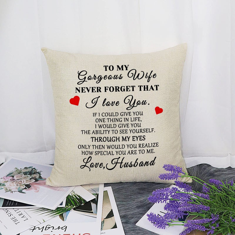 Mikela Christmas Best Wife Gift Decorative Pillow Cover I Love You Gift for Her Throw Waist Pillow Case Valentines Day Anniversary Birthday Gifts for Wife Pillowcase Cushion Cover for Sofa Decor 18" x 18" - Image 5