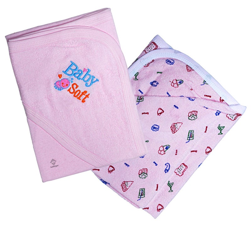 Sathiyas Akash 100% Cotton Baby Towels - Pack of 2 (Pink) - Image 2