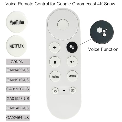 uehba Voice Replacement Remote Control for Google Chromecast 4K Snow Snow Streaming Media Player G9N9N GA01409-US GA01919-US GA01920-US GA01923-US (Remote Control Only) - Image 2