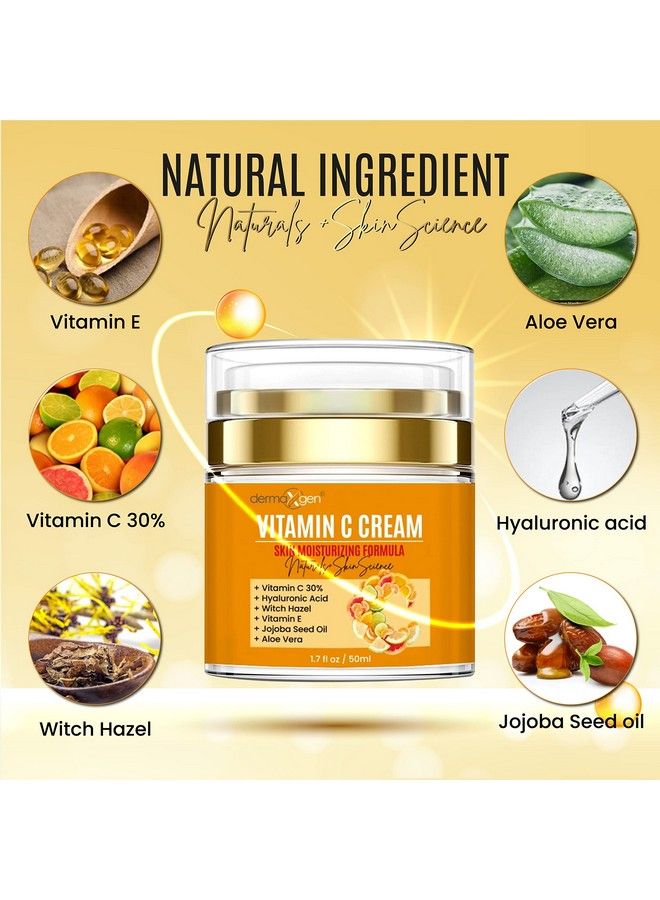 dermaxgen Vitamin C Moisturizing Cream Organic Glowing Skin Antiaging Rejuvenating Boosting Collagen Hydrating For Dull Dry & Sensitive & Oily Skin 1.7 Fl Oz. - Image 3