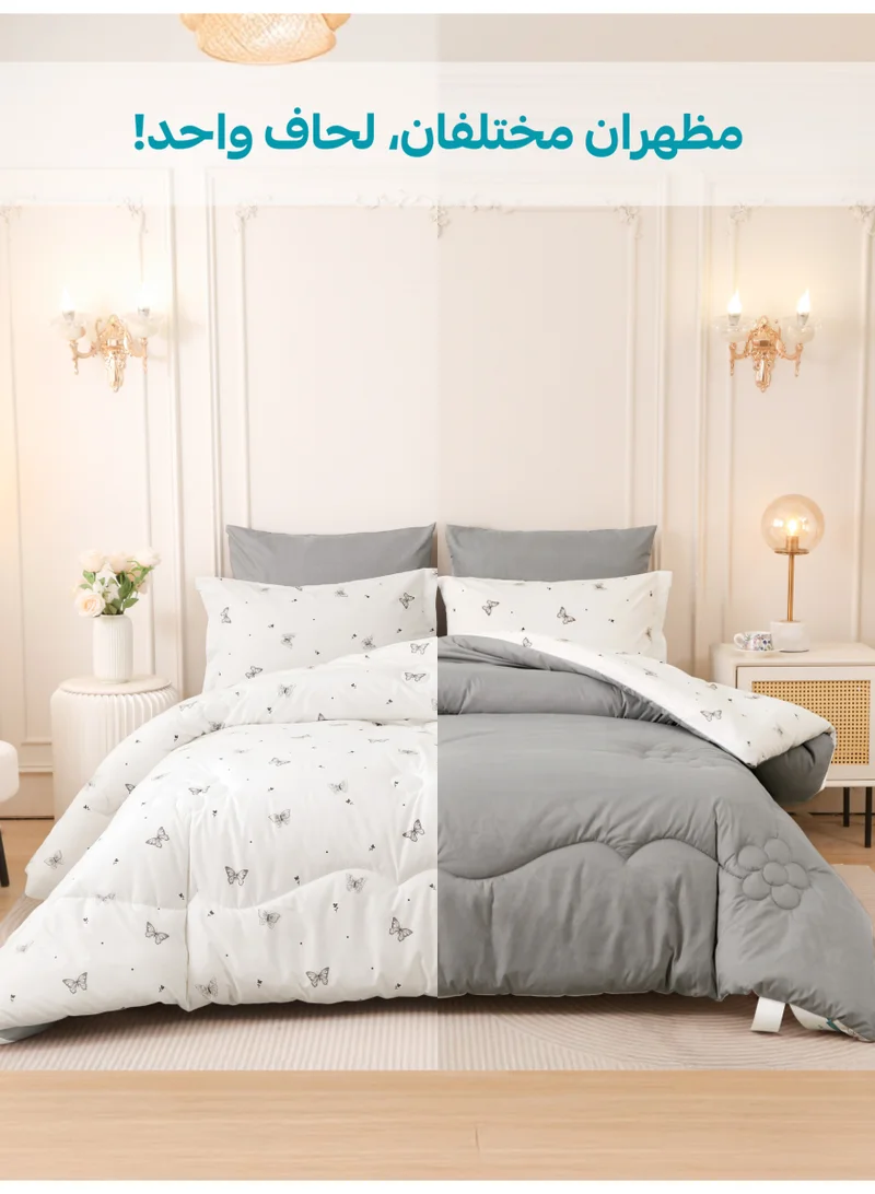 Donetella KING 6-Pcs Printed King Comforter Set | Fits 200x200 cm Size Bed | Soft Brushed Microfiber | Reversible Printed Comforter | 350 GSM Down Alternative Fill  | Best Price UAE