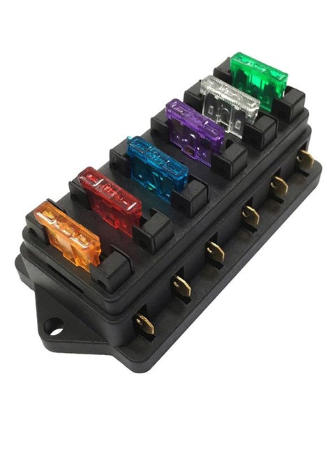 6-Piece Standard Fuses With 6 Way Fuse Holder Box Set Multicolour