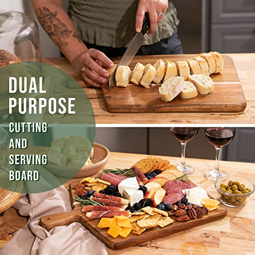 Home Beets Acacia Wood Cutting Board and Chopping Board with Handle for Meat, Cheese Board, Vegetables, Bread, and Charcuterie - Decorative Wooden Serving Board for Kitchen and Dining Room, Large 17" x 13" - Image 2