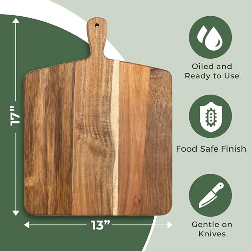Home Beets Acacia Wood Cutting Board and Chopping Board with Handle for Meat, Cheese Board, Vegetables, Bread, and Charcuterie - Decorative Wooden Serving Board for Kitchen and Dining Room, Large 17" x 13" - Image 3