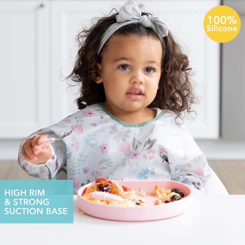 Bumkins Toddler and Baby Suction Plate, Silicone Grip Dish for Babies and Kids, Baby Led Weaning, Children Feeding Supplies, Non Skid Sticky Bottom, Platinum Silicone, Ages 6 Months Up, Pink - Image 2