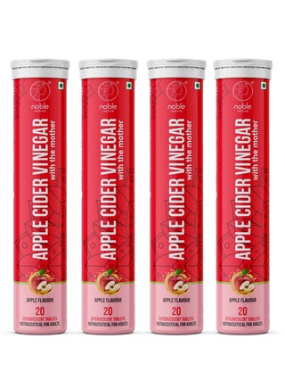Apple Cider Vinegar Tablets - 80 Effervescent Tablets | Pomegranate Extract, Vitamin C, B6 & B12 | Weight Management, Improves Gut Health, Enhances Metabolism | Pack of 4 x 20 Tablets |