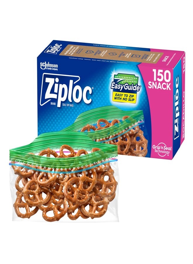 Ziploc Snack Bags with EasyGuide Texture, Small Plastic Storage Bags with Grip 'N Seal Technology, 150 Bags Total - Image 1