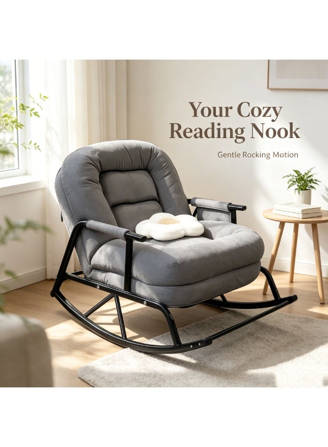 Soft Velvet Rocking Chair, Oversized High Back Recliner Rocker with Sturdy Metal Frame, Comfy Lounge Glider Chair for Bedroom Living Room Reading Nook - Image 1