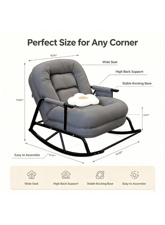 Soft Velvet Rocking Chair, Oversized High Back Recliner Rocker with Sturdy Metal Frame, Comfy Lounge Glider Chair for Bedroom Living Room Reading Nook - Image 2
