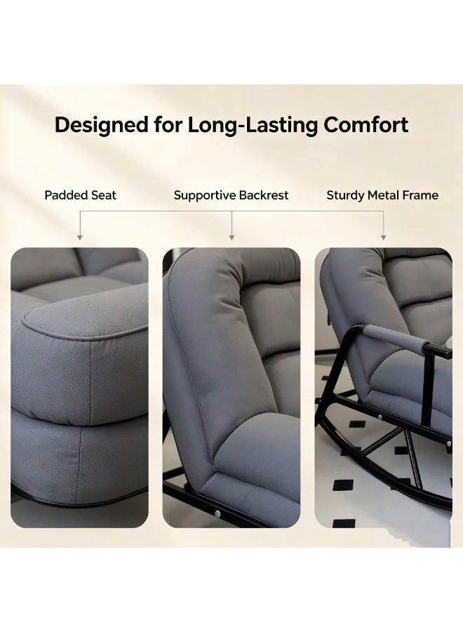 Soft Velvet Rocking Chair, Oversized High Back Recliner Rocker with Sturdy Metal Frame, Comfy Lounge Glider Chair for Bedroom Living Room Reading Nook - Image 4