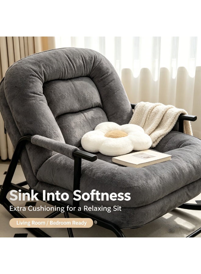 Soft Velvet Rocking Chair, Oversized High Back Recliner Rocker with Sturdy Metal Frame, Comfy Lounge Glider Chair for Bedroom Living Room Reading Nook - Image 3