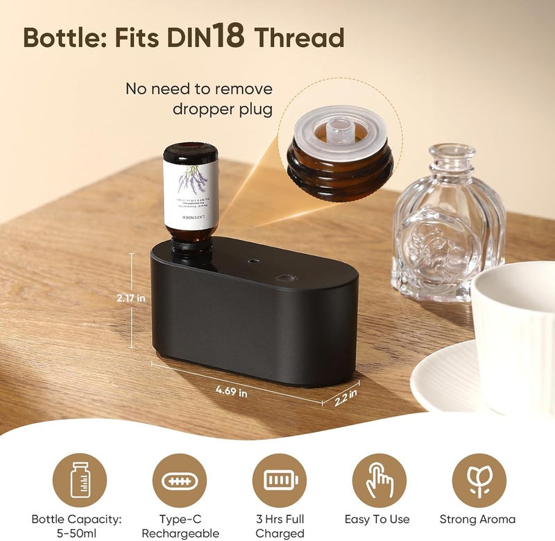 Nexalithron Waterless Diffuser for Home Essential Oil Diffuser,Battery Operated Aromatherapy Diffuser, Portable Scent Diffusers, 3 Mist Modes, Cycle Start for Bedroom, Office Studio 160-350 sq. ft Black - Image 3