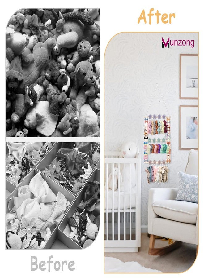 Munzong Headband Holder,Beige Bow Organizer for Baby Girls, Nursery Wall Hanging Clip Storage w/ 30 Hooks, Hair Accessories Organizer Rack Shelf for Toddler Kids Room Decor 15x20inch - Image 4