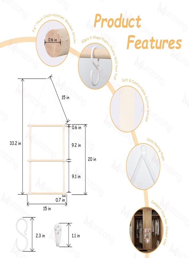 Munzong Headband Holder,Beige Bow Organizer for Baby Girls, Nursery Wall Hanging Clip Storage w/ 30 Hooks, Hair Accessories Organizer Rack Shelf for Toddler Kids Room Decor 15x20inch - Image 3