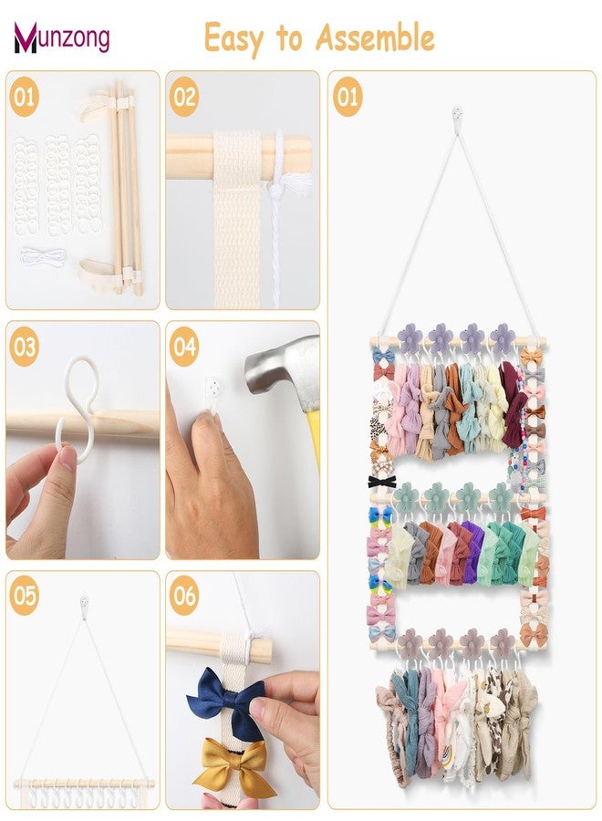 Munzong Headband Holder,Beige Bow Organizer for Baby Girls, Nursery Wall Hanging Clip Storage w/ 30 Hooks, Hair Accessories Organizer Rack Shelf for Toddler Kids Room Decor 15x20inch - Image 5