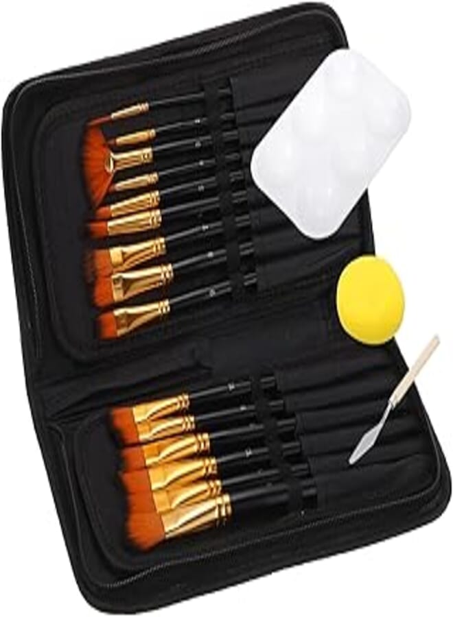 PATIKIL Paint Brushes Set, 15pcs Watercolor Brushes Acrylic Paint Brushes Paintbrushes with Carrying Case Palette for Acrylic Painting Art Face Crafts, Black