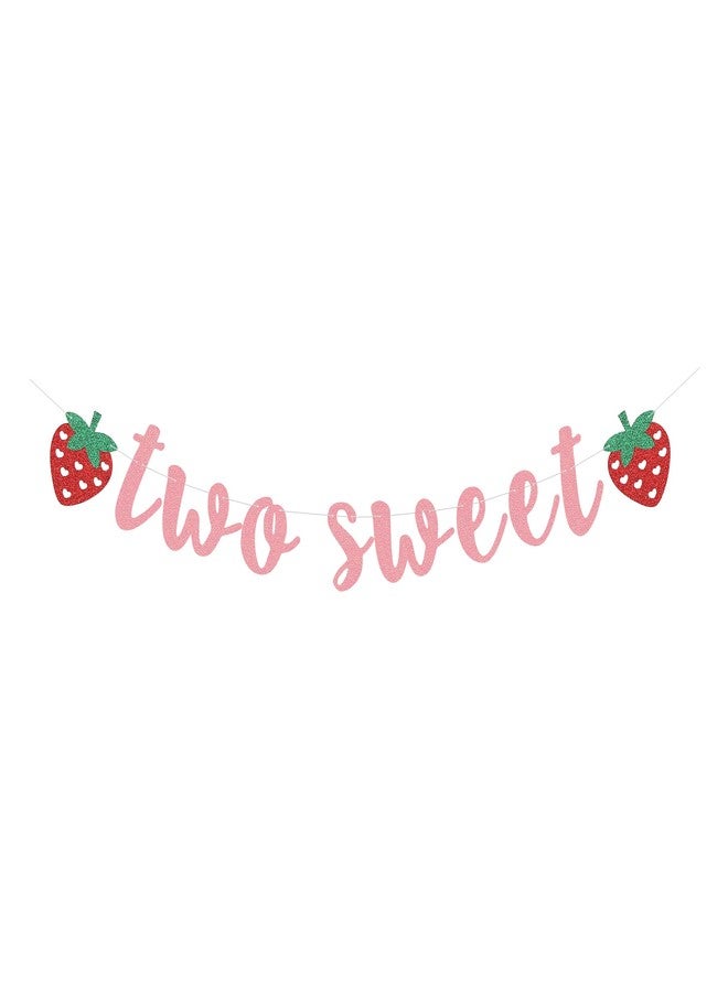 Giuffi Two Sweet Banner Strawberry Garland Glitter Paper Sign for Baby Girl 2nd Second Birthday Party Supply - Image 1