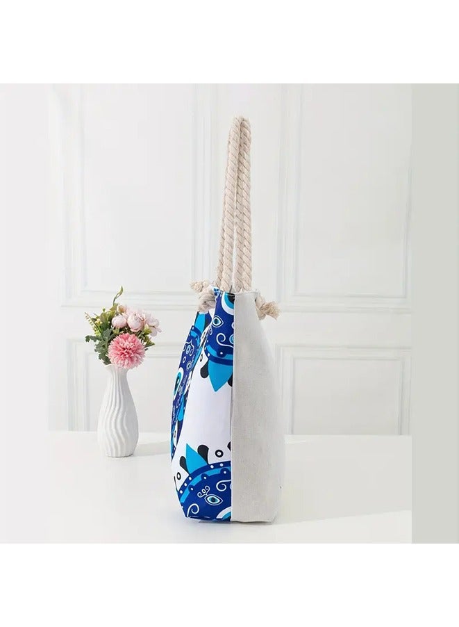 Evil Eye Print Beach Bag - Large Capacity Elegant Shoulder Bag for Vacation Shopping - Image 3