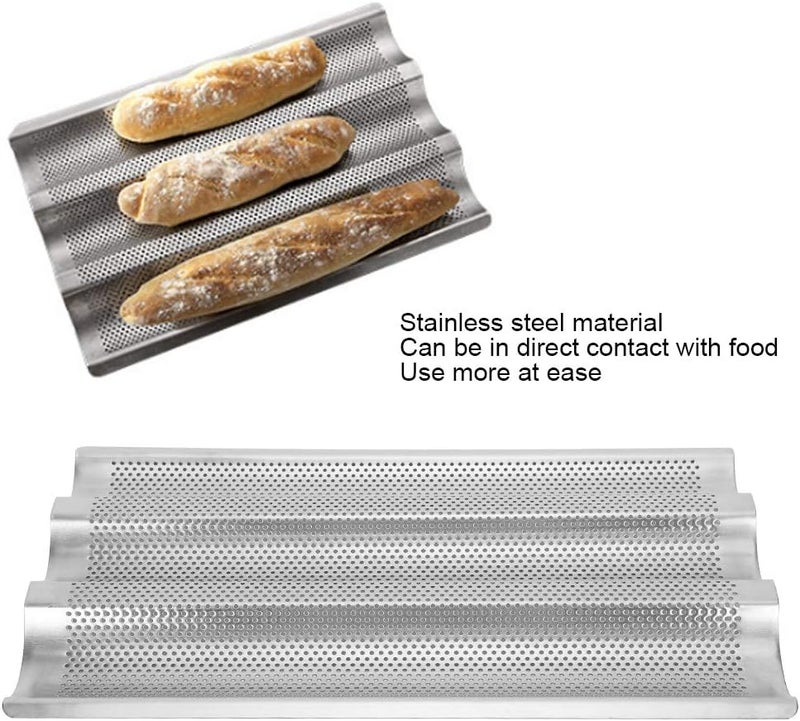 TOPINCN 430 Stainless Steel French Bread Waves Baking Tray Pan Bread Baking Tool 3 Silver - Image 3