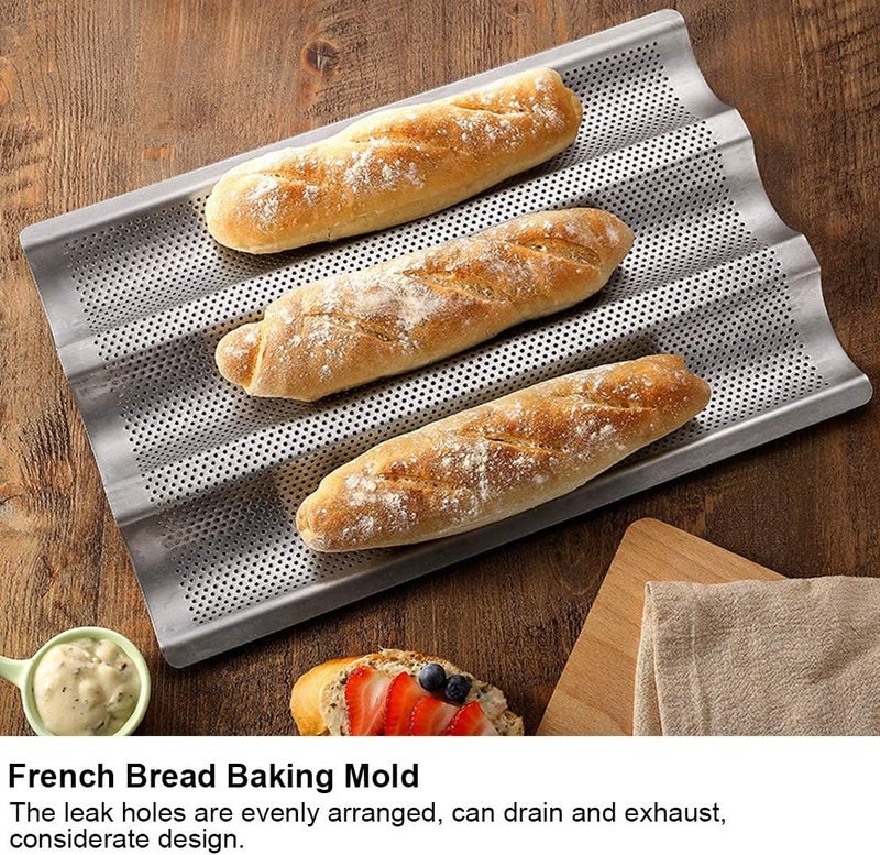 TOPINCN 430 Stainless Steel French Bread Waves Baking Tray Pan Bread Baking Tool 3 Silver - Image 5