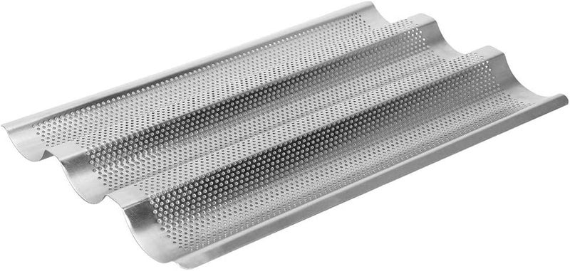 TOPINCN 430 Stainless Steel French Bread Waves Baking Tray Pan Bread Baking Tool 3 Silver - Image 1