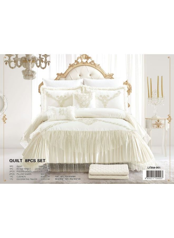 Al Shalhoub طقم لحاف زفاف من البوليستر مكون من 8 قطع من ليديا