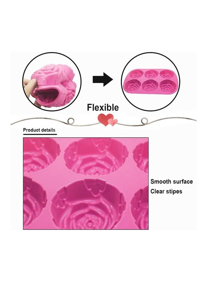3-Pack 6-Cavity Rose Shaped Silicone Baking Mold Pink 9.64 x 6.41 x 2.95inch - Image 3