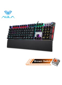 AULA Mechanical Gaming Keyboard NKRO with Wrist Rest RGB Backlit Volume/Lighting Control Knob Fully Programmable 108-Keys Anti-Ghosting Wired Computer Keyboards for Office/Games, Brown Switch  - Image 1