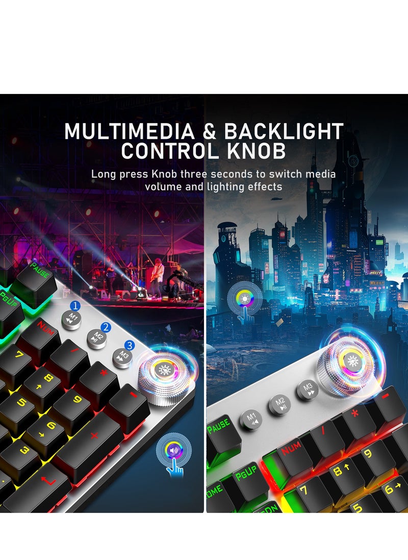 AULA - Mechanical Gaming Keyboard NKRO with Wrist Rest RGB Backlit Volume/Lighting Control Knob Fully Programmable 108-Keys Anti-Ghosting Wired Computer Keyboards for Office/Games, Brown Switch - Image 1