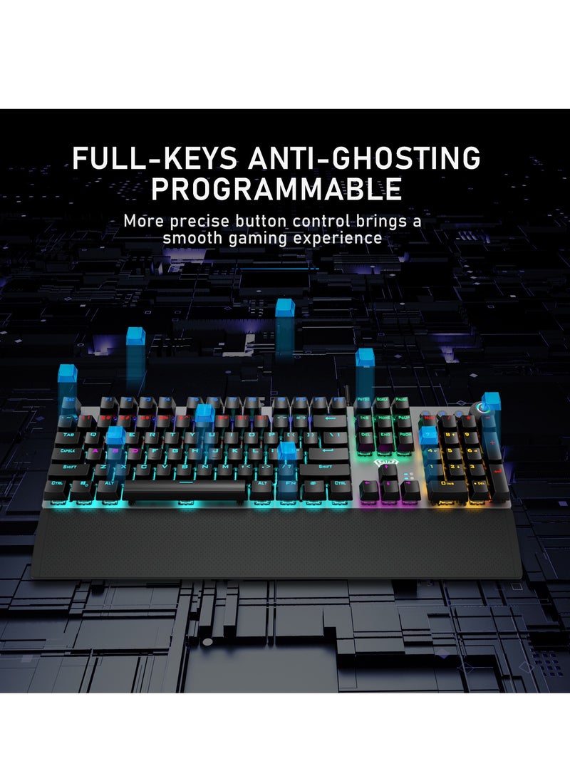 AULA - Mechanical Gaming Keyboard NKRO with Wrist Rest RGB Backlit Volume/Lighting Control Knob Fully Programmable 108-Keys Anti-Ghosting Wired Computer Keyboards for Office/Games, Brown Switch - Image 1