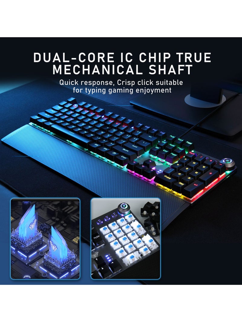AULA - Mechanical Gaming Keyboard NKRO with Wrist Rest RGB Backlit Volume/Lighting Control Knob Fully Programmable 108-Keys Anti-Ghosting Wired Computer Keyboards for Office/Games, Brown Switch - Image 1