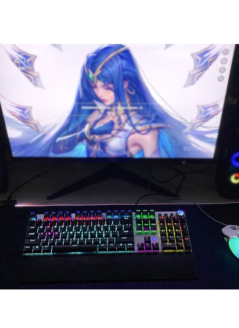 AULA - Mechanical Gaming Keyboard NKRO with Wrist Rest RGB Backlit Volume/Lighting Control Knob Fully Programmable 108-Keys Anti-Ghosting Wired Computer Keyboards for Office/Games, Brown Switch - Image 1