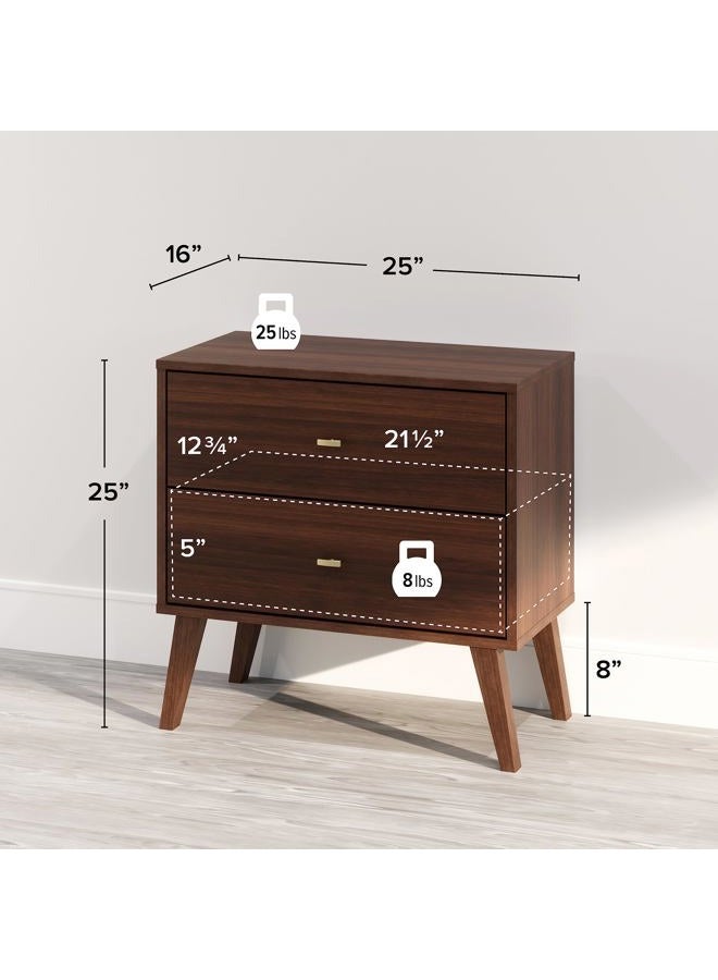 Prepac Milo Mid Century Modern Nightstand, 2-Drawer, Cherry - Image 3