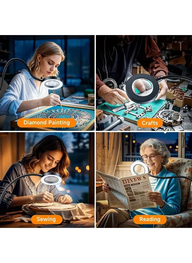 مصباح مكتب LED فضي، 48 مصباح LED، 10 مستويات إضاءة، 3 أوضاع، مصباح قابل للتركيب بالملقط للحرف اليدوية - Image 3