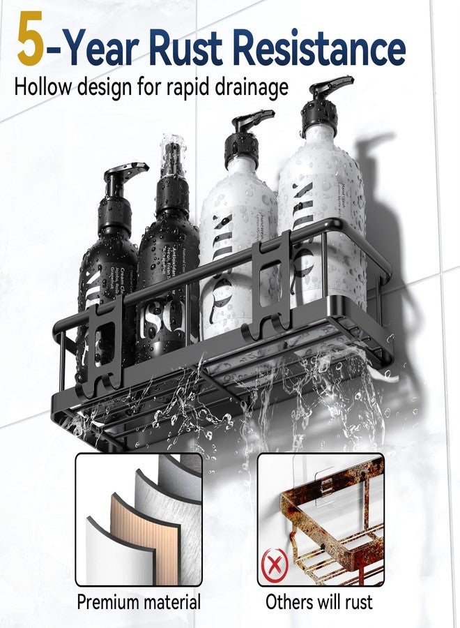 YASONIC Shower Caddy Adhesive, No Drill Bathroom Shower Organizers, with Removable Hooks, Rust Proof Shower Shelves, Wall-Mounted Shower Holder, Black, 2 Pack - Image 2