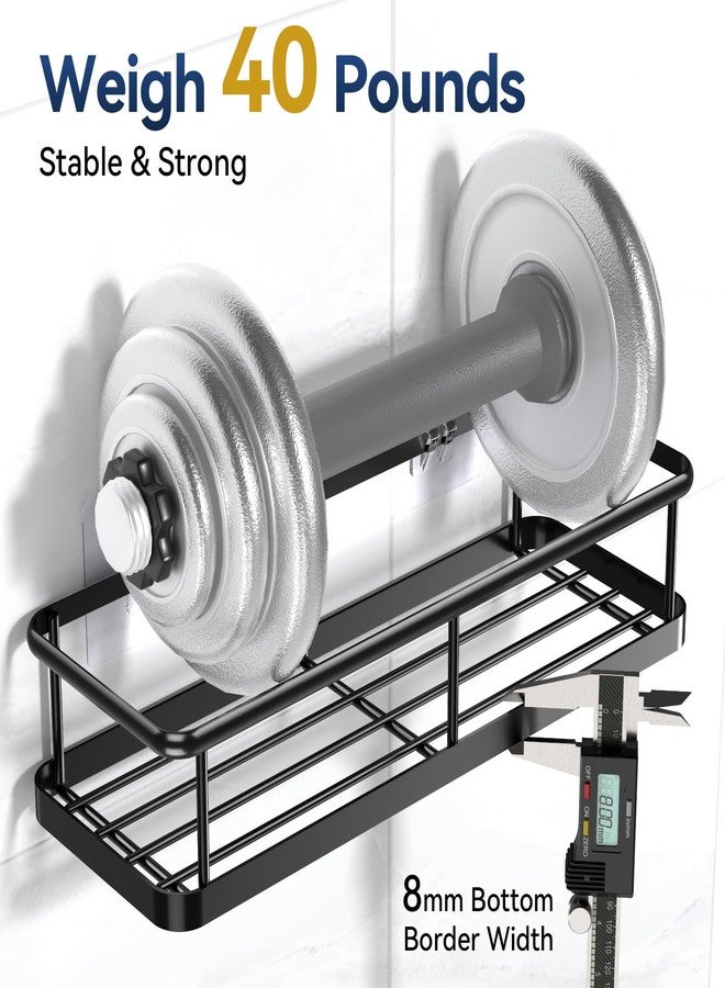 YASONIC Shower Caddy Adhesive, No Drill Bathroom Shower Organizers, with Removable Hooks, Rust Proof Shower Shelves, Wall-Mounted Shower Holder, Black, 2 Pack - Image 3