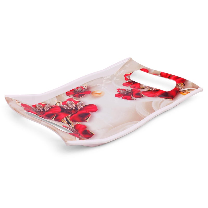 Home Pro Home-Pro - Melamine Serving Tray Set of 2 | 2 Different Sizes | Rose Petals Design | Ideal for Serving Snacks/Tea/Coffee | Tray Medium & Small Sizes - Image 4